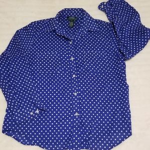 Ralph Lauren Blue Polka White Dot Button Up Shirt